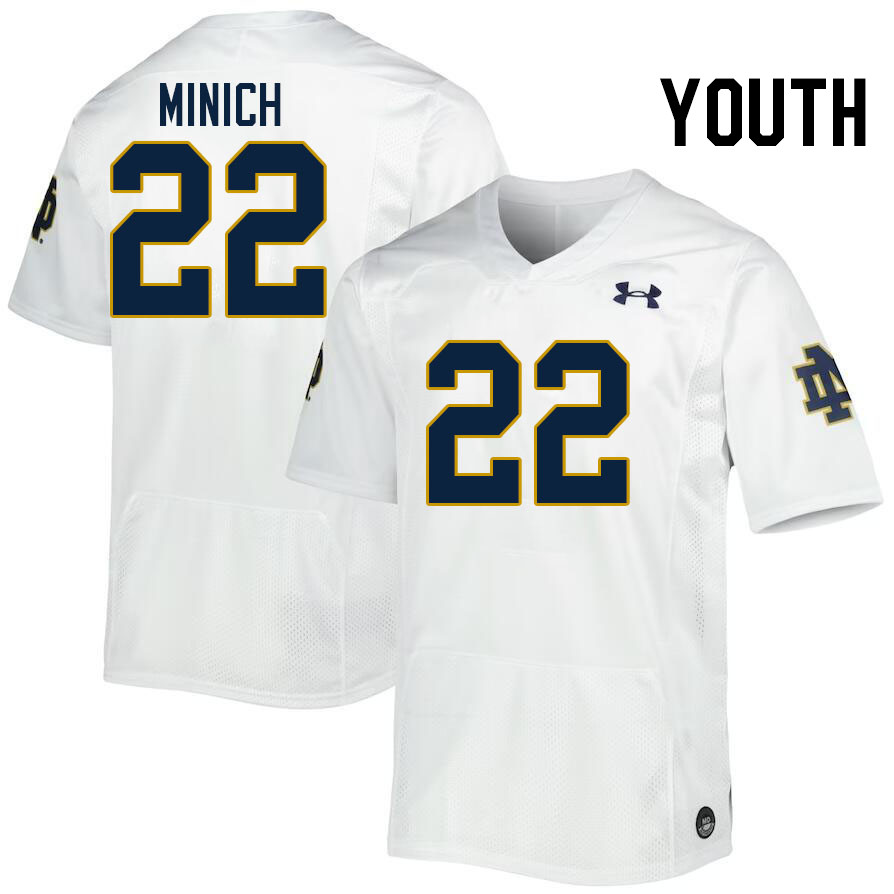 Youth #22 Ben Minich Notre Dame Fighting Irish College Football Jerseys Stitched-White